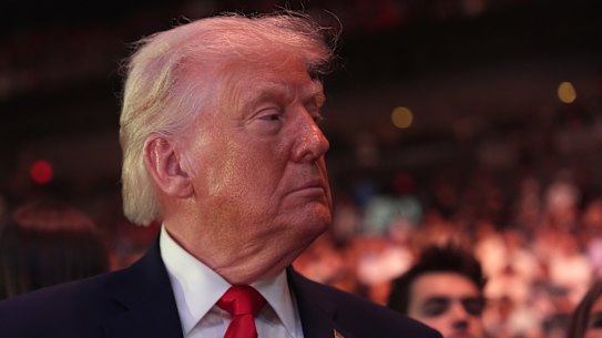 Donald Trump on the weekend in Miami. The US president has warned that any Iranians who try to stop his blockade will be “blown to hell”.