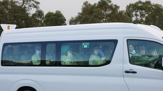‘Hantavirus’ passengers arriving at Bullsbrook Centre for National Resilience, Bullsbrook. 