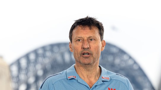 NSW Blues coach Laurie Daley announcing his team for the first State of Origin match.
