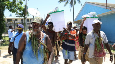 Ballot boxes are returned in the Bougainville referendum in Buka, Bougainville.