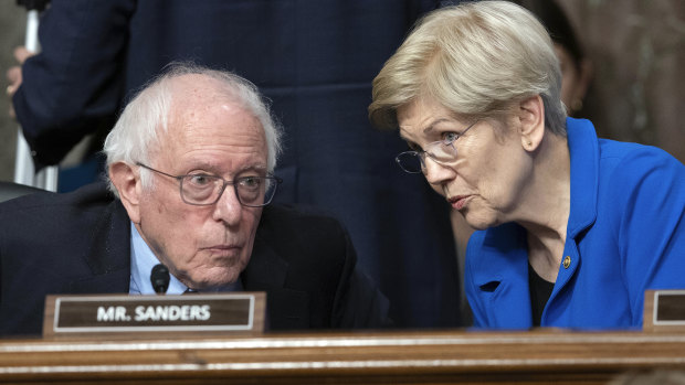 Senator Bernie Sanders and Senator Elizabeth Warren at the Robert F. Kennedy confirmation hearing.