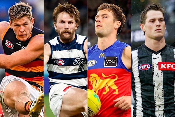 Adelaide’s Nick Murray, Geelong’s Tom Atkins, the Brisbane Lions’ Josh Dunkley and Collingwood’s Ned Long.