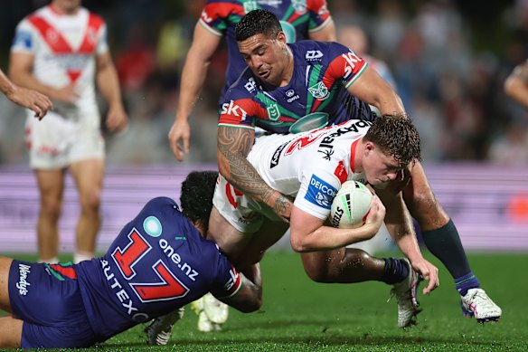 Hamish Stewart is tackled on Saturday.