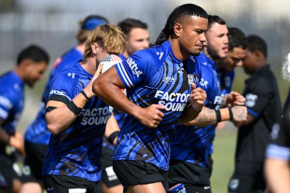 Bulldogs captain Stephen Crichton at a training session in Las Vegas this week ahead of the NRL season openers.