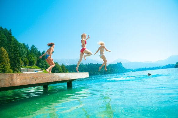 Take a dip successful  the chill  bluish  of Lake Bled.