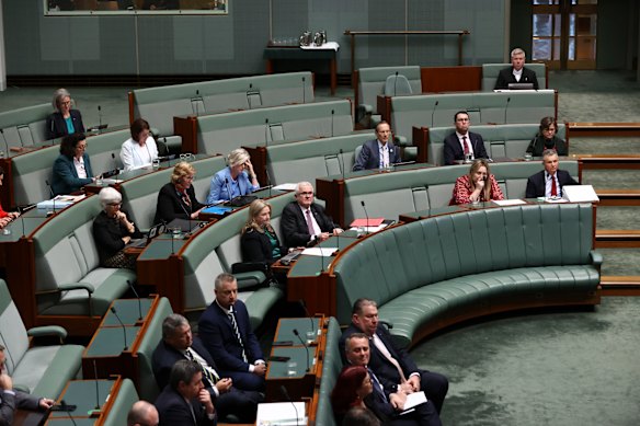 Andrew Leigh, centre, and several other Labor MPs could now be classed as “those opposite”, a common refrain in question time.