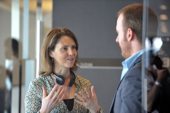 Amanda Brotchie and Adam Zwar filming Lowdown.