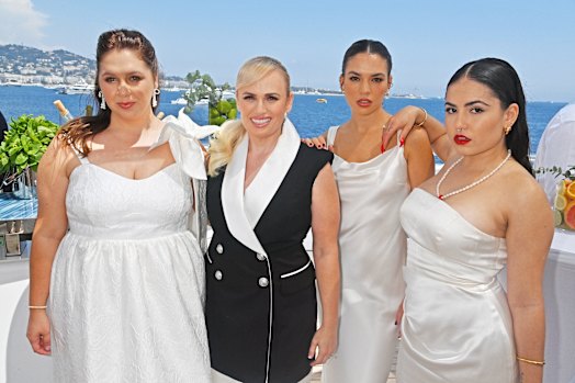 At the party to launch the forthcoming shoot of The Deb at the 2023 Cannes Film Festival, from left, Natalie Abbott, Rebel Wilson, Charlotte MacInnes and Stevie Jean.