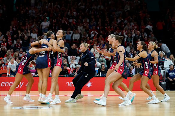 The Vixens celebrate after their big comeback win.