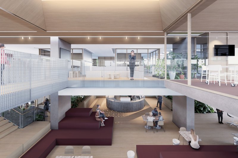 A render of Arup’s new Brisbane office. The “Forum” space is where staff will gather informally and formally for town hall-style meetings. 