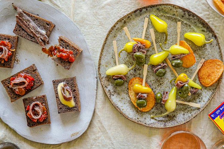 Gildas and anchovy toasts.