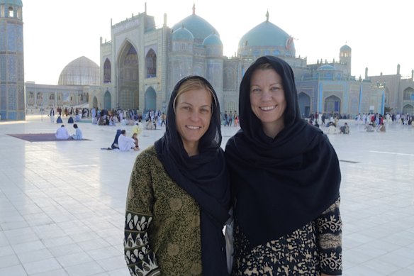 Martina Sebova (left) and Rachel Davey in Mazar-i-Sharif, northern Afghanistan, in 2018. Davey is believed to be the first Australian-born woman to have visited every country in the world.