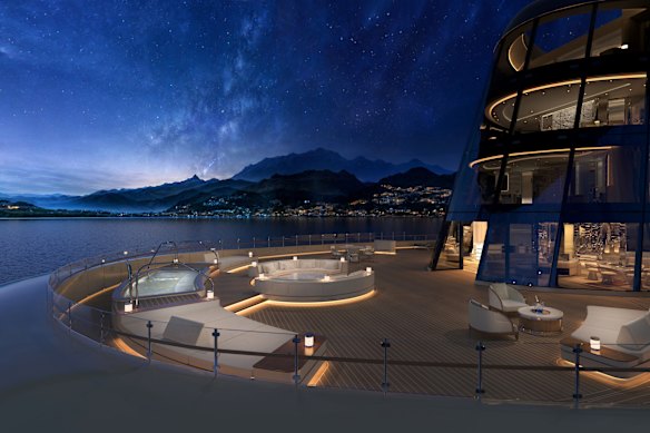 The Four Seasons Hotel group’s inaugural yacht will feature a four-storey suite housed in a glass-enclosed funnel.