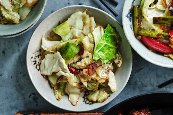 Hand-torn cabbage.
