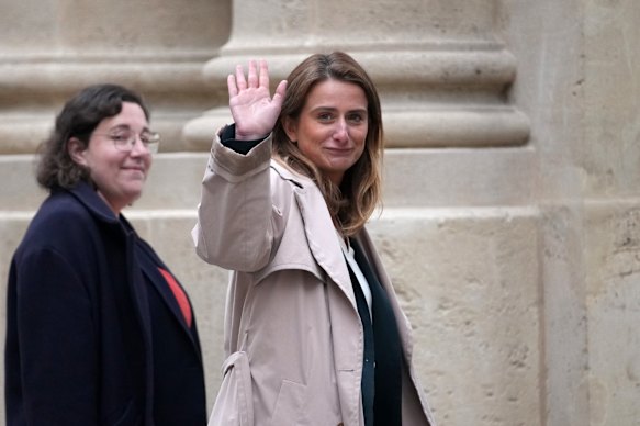 French Green Party leader Marine Tondelier waves as she arrives for a meeting with Prime Minister Sebastien Lecornu on Wednesday.