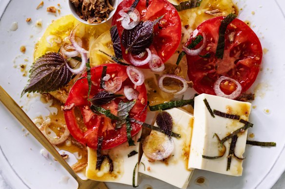 Andrew McConnell’s tomato salad, tofu and yuzu kosho.
