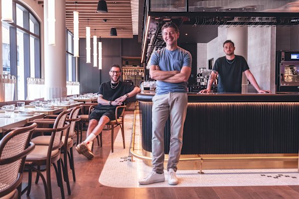  Culinary director Mitch Orr with Studio Paskin’s Layo Paskin and head chef Luke Davenport.
