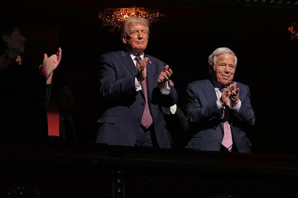 Patriots owner Robert Kraft (right) joined Donald Trump in the presidential box for the Melania documentary premiere in Washington on January 29.
