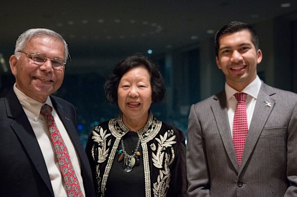 With parents Stanley and Mary in 2015.