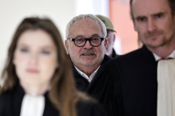 Former French senator Joël Guerriau arrives in court in Paris.