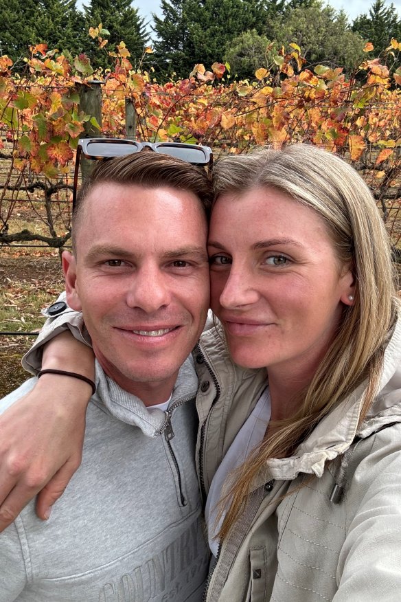 Kah with fiancé and fellow jockey Ben
Melham, who proposed on a ride with two of Kah’s favourite horses. The pair will marry in January.