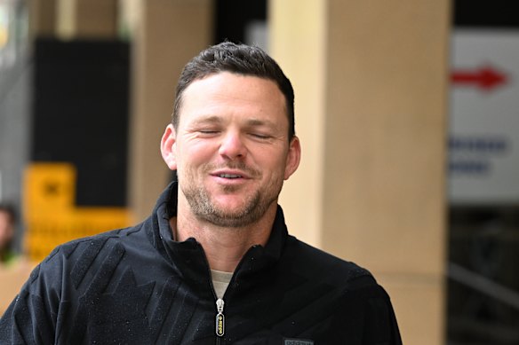 Melbourne footballer Steven May outside court.