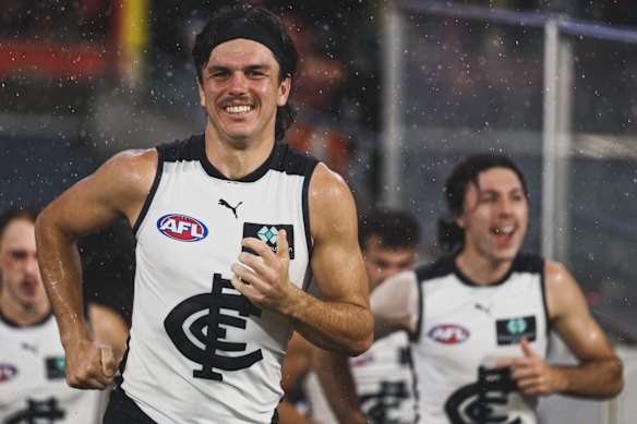Elijah Hollands runs out for the Blues.