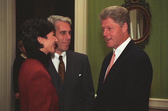 Ghislaine Maxwell and Jeffrey Epstein with then president Bill Clinton at a 1993 event at the White House.