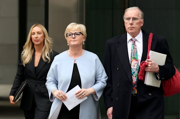 Linda Reynolds (middle) with lawyer Martin Bennett (right) leaving the WA Supreme Court earlier this year.