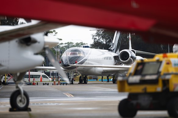 Florance’s private jet, parked at Sydney Airport earlier this year.