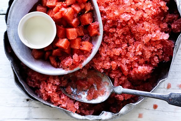 Watermelon granita with ginger syrup.