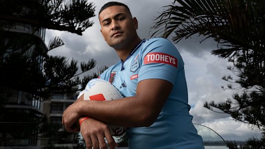 Haumole Olakau’atu relaxes in Blues’ camp on Monday.