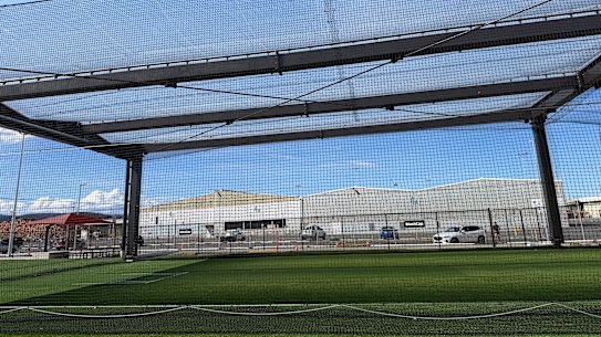 A test cricket pitch has been installed at the construction site of Macquarie Point. 