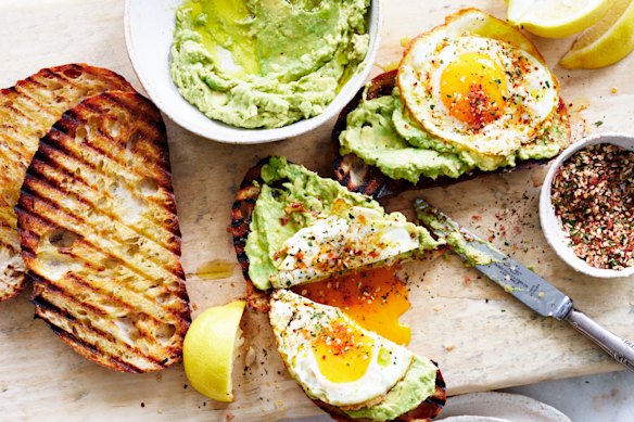 Cafe eggs with avocado toast. Styling by Hannah Meppem.