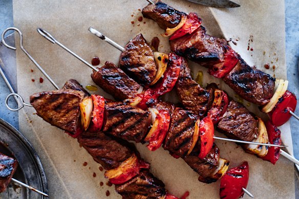 Beef and tomato skewers.