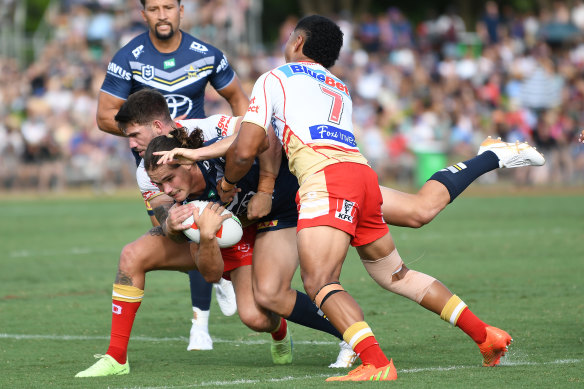 Tom Chester tackled for the Cowboys.