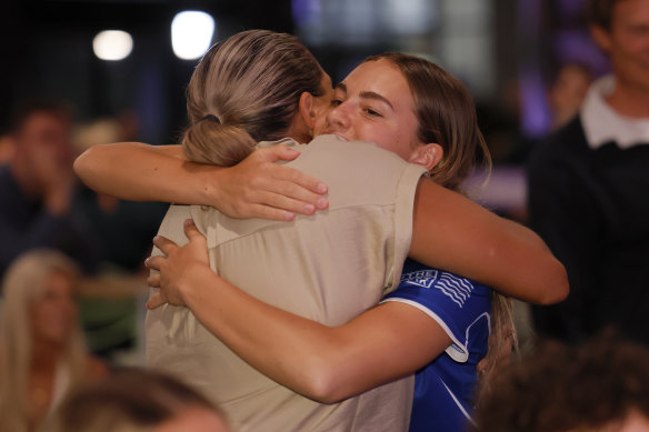 Zippy Fish is embraced after being picked up by the Swans with the No.5 pick. 