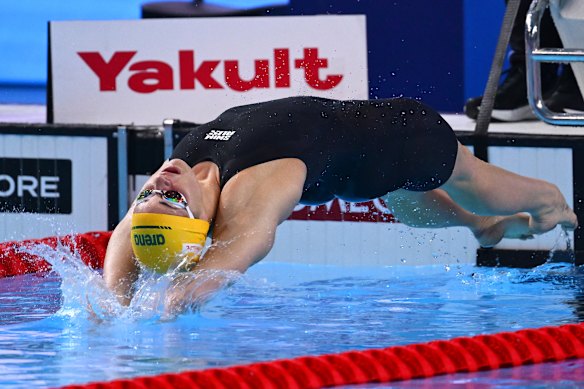 Kaylee McKeown in action at the world swimming championships in Singapore. 