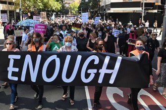 Manifestation pour la justice du 4 mars des femmes à Sydney.