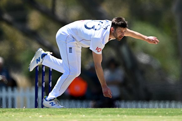 Mark Wood bowled eight overs in England’s practice match against the Lions on Thursday in Perth.
