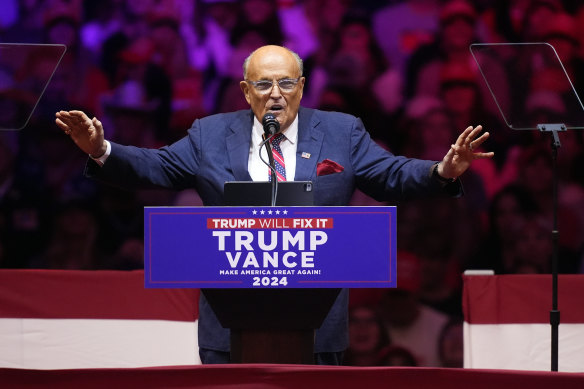 Rudy Giuliani speaks at the rally.