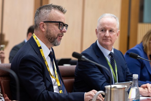 Justin Stevens and Hugh Marks at Senate estimates this week.