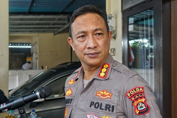 Bali police spokesperson Ariasandy speaking to media on Sunday.