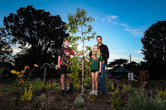 Widower Tim Bryant with his two children Charlie and Tully
Tim Bryant has spoken at length for the first time about the impact the death of his wife, Eleanor Bryant, had on their family, after she was killed when a water tanker drove into a childcare centre in Riddells Creek in 2024.