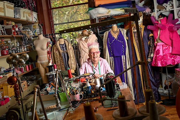 Rose Chong in a workroom of her Fitzroy warehouse, with some of the Samson et Dalila costumes.