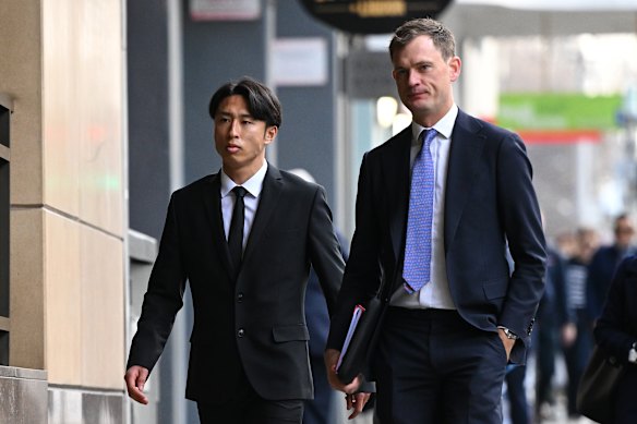 Riku Danzaki (left) arrives at Melbourne Magistrates’ Court on Monday.