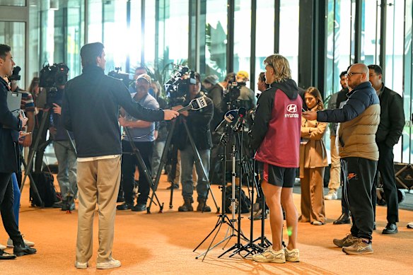 Will Ashcroft chats with media before the grand final parade.