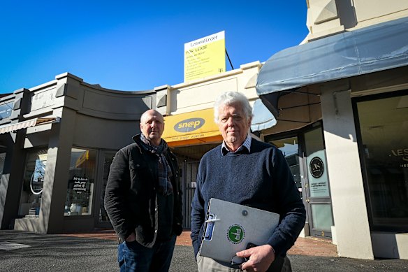 Nightingale and Dowd at the development site, which is across the road from the Emerald Hill precinct.