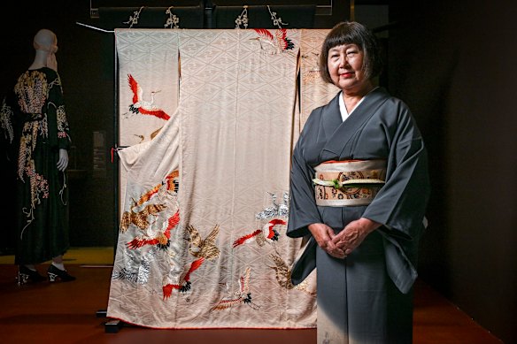 Michiko Tsui has donated a wedding kimono her mother made to the NGV; her two sisters wore it at their weddings.