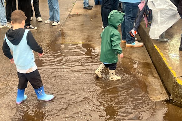 At least the kids had fun. Mums and dads make sure their youngsters wear gumboots when they take them to Shark Park.